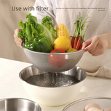 White Stainless Steel Mixing Bowl Set with Colander – Double-Layer Kitchen Basin for Salad, Washing, Mixing & Baking - Side View
