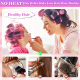Black 50-Piece Pink Plastic Hair Rollers Set with Clips and Storage Bag for At-Home Styling – Multi-Size Curlers for Voluminous Curls, Waves and Bangs - Side View