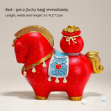 Red New Chinese Style Resin Horse Figurine with Rotating Lucky Bag – Elegant Home or Office Decor for Modern Living Spaces(Blessed immediately)