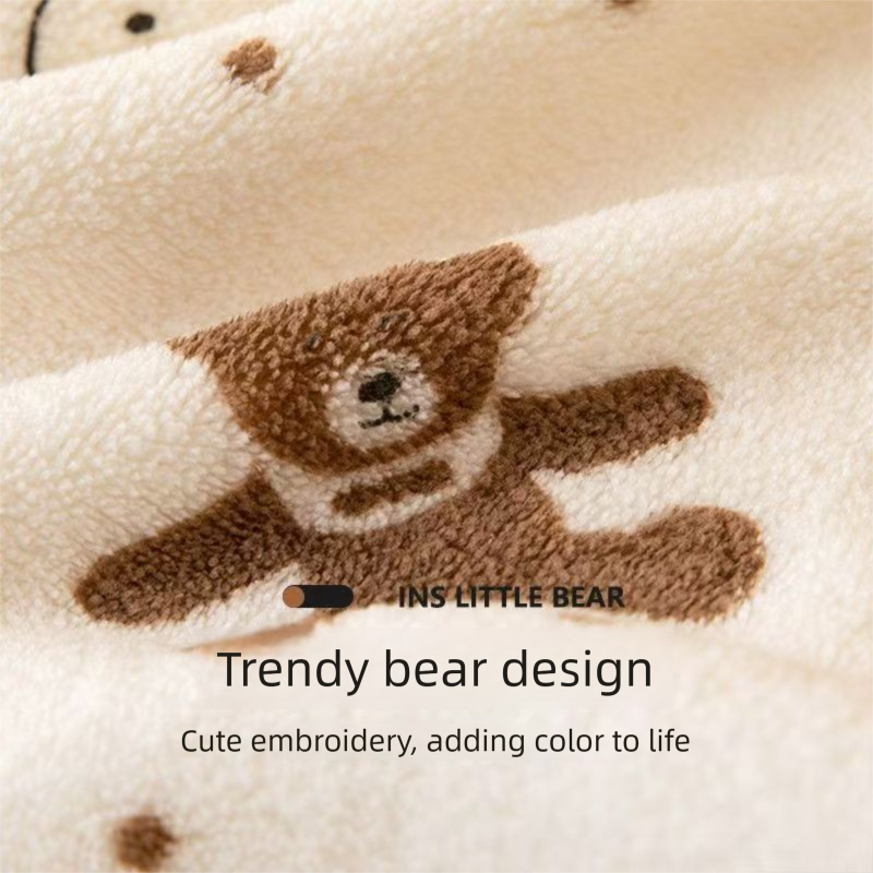 5-Pack Beige Soft Absorbent Face Towels with Bear Pattern Design – Quick-Drying Plush Towel Set for Bath and Daily Use