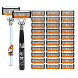 2-Pack 6-Layer Manual Razor with 30 Replacement Blades – Ultra-Close Shave for Men, Stainless Steel Handle with One-Click Blade Change