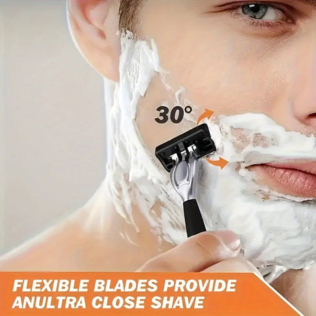 2-Pack 6-Layer Manual Razor with 30 Replacement Blades – Ultra-Close Shave for Men, Stainless Steel Handle, image 2