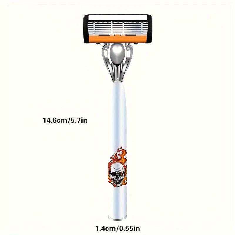 2-Pack 6-Layer Manual Razor with 30 Replacement Blades – Ultra-Close Shave for Men, Stainless Steel Handle with One-Click Blade Change