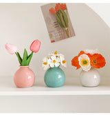 Ceramic Vase with Tulip Artificial Flowers Set – Mini Decorative Pot for Home Living Room or Desk Display - Front View