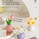 Ceramic Vase with camellia bud Artificial Flowers Set – Mini Decorative Pot for Home Living Room or Desk Display - Side View