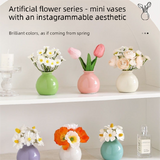 Ceramic Vase with camellia bud Artificial Flowers Set – Mini Decorative Pot for Home Living Room or Desk Display - Top-Down View