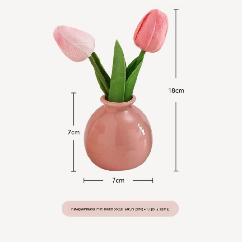 Ceramic Vase with camellia bud Artificial Flowers Set – Mini Decorative Pot for Home Living Room or Desk Display