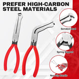 Black and red 3 Piece Automotive Wire Connector Removal Tool Set with Straight Bent and Dual End Pliers for Electrical Harness Disassembly - Front View