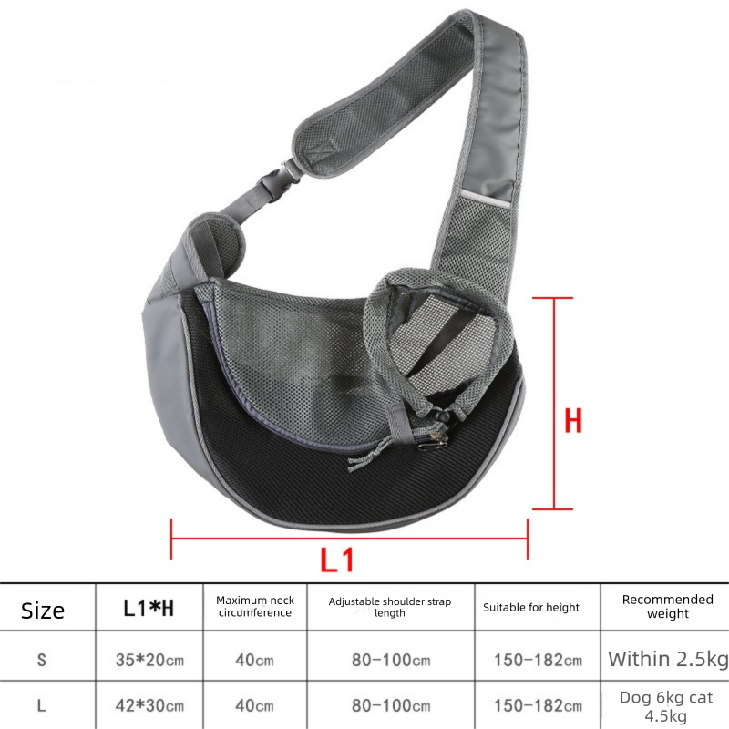 Black Portable Pet Sling Backpack for Small Dogs and Cats – Size S with Breathable Mesh Design