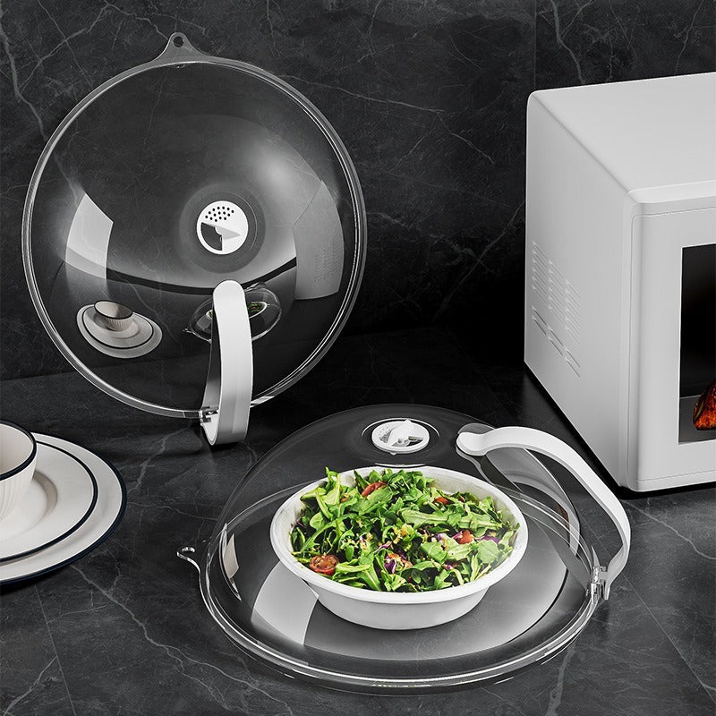 360° Microwave Splash Cover with Rotating Vent and Heat-Resistant Handle – Transparent Food Protector for Cooking, Reheating, and Refrigeration