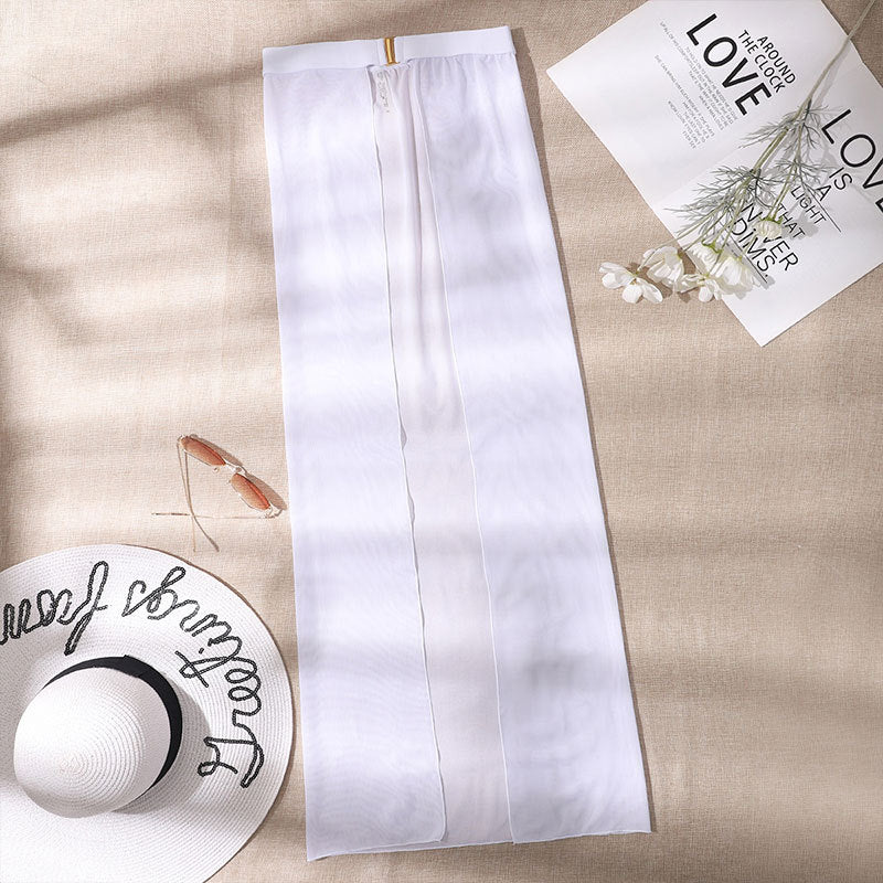 White High-Waisted White Swim Skirt with Gold Buckle Belt – Elegant Long Beach Cover-Up for Women, Ideal for Poolside and Tropical Vacations(Size: M)