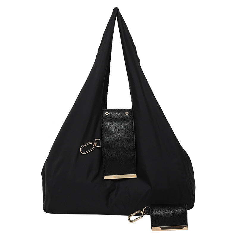 Black Foldable Tote Bag with Built-In Storage Pouch – Compact Reusable Shopping Bag That Packs into Itself, Ideal for Daily Carry and Eco-Friendly Use