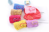 3-Pack Rose red Thickened Coral Fleece Hair Drying Towel Cap – Double-Layered Absorbent Turban with Bow Design for Fast Drying and Gentle Care