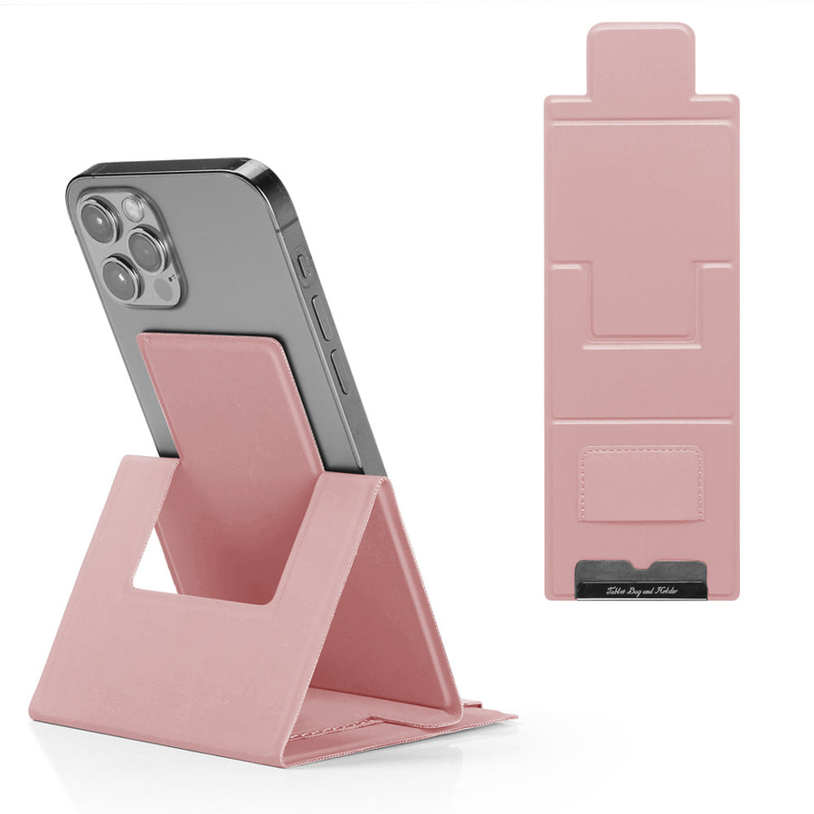 2-PCS Pink Portable Foldable Phone Stand with Card Holder – Compact Desktop Mobile Phone Holder for Home, Office, and Travel Use