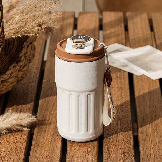 Coffee color Smart Digital Insulated Coffee Mug with 316 Stainless Steel Inner Liner – Vacuum-Sealed Travel Tumbler with Temperature Display, USB-C Rechargeable, Leak-Proof Lid for Hot and Cold Beverages