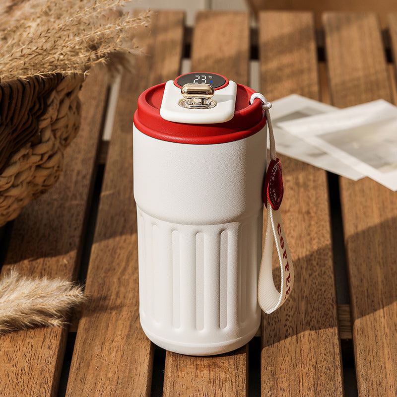 Red Smart Digital Insulated Coffee Mug with 316 Stainless Steel Inner Liner – Vacuum-Sealed Travel Tumbler with Temperature Display, USB-C Rechargeable, Leak-Proof Lid for Hot and Cold Beverages