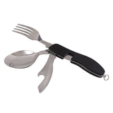 2-PCS Green Stainless Steel Folding Cutlery Set – Compact 3-in-1 Knife, Fork, Spoon with Removable Design for Outdoor Camping, Hiking, Travel, and Picnic Use - Front View