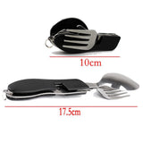 2-PCS Green Stainless Steel Folding Cutlery Set – Compact 3-in-1 Knife, Fork, Spoon with Removable Design for Outdoor Camping, Hiking, Travel, and Picnic Use - Side View