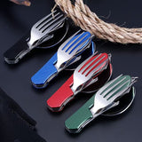 2-PCS Blue Stainless Steel Folding Cutlery Set – Compact 3-in-1 Knife, Fork, Spoon with Removable Design for Outdoor Camping, Hiking, Travel, and Picnic Use - Top-Down View