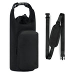 Black Insulated Water Bottle Carrier with Shoulder Strap – Portable Sleeve for Large Bottles, Featuring Front Pocket and Key Hook