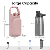 Black Insulated Water Bottle Carrier with Shoulder Strap – Portable Sleeve for Large Bottles, Featuring Front Pocket and Key Hook