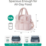 Pink Double-Layer Insulated Lunch Bag – Quilted Design with Top and Bottom Compartments, Shoulder Strap, and Smooth Two-Way Zippers