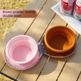 Brown and pink Portable Foldable Dual Bowl for Pets – Silicone Feeding and Water Dish with Compact Storage Design
