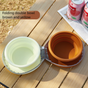 Brown and yellow Portable Foldable Dual Bowl for Pets – Silicone Feeding and Water Dish with Compact Storage Design