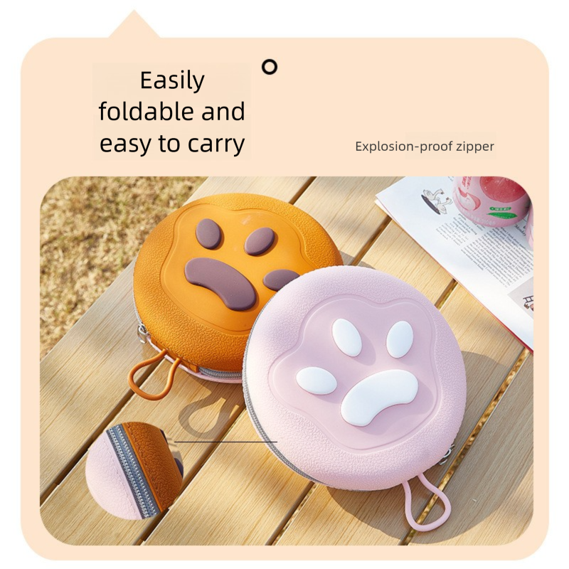 Brown and yellow Portable Foldable Dual Bowl for Pets – Silicone Feeding and Water Dish with Compact Storage Design