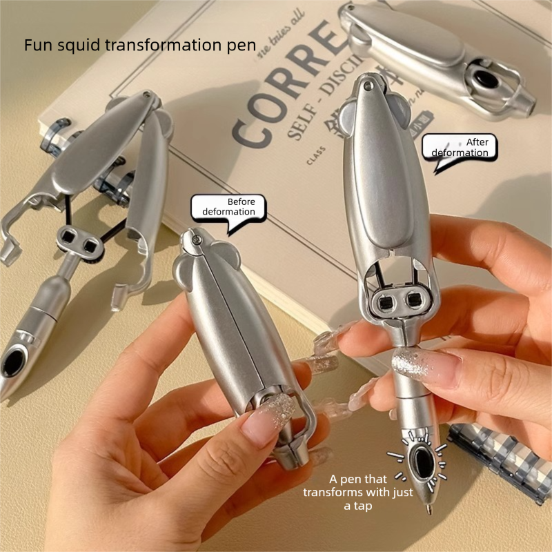 5-Pcs Transformable Squid-Style Pen – Compact Mechanical Writing Tool with Hinged Design and 0.5mm Ballpoint Tip