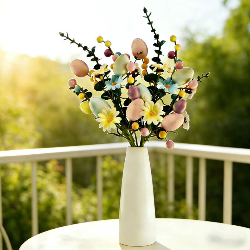 2-Piece Daisy eucalyptus leaves Easter Artificial Floral Arrangement with Decorative Egg Accents – Ready-to-Display Spring Holiday Decoration