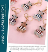 Peach Stripe Crystal Bear Keychain Sparkly Rhinestone Bag Charm Cute Alloy Keyring Gift - Front View