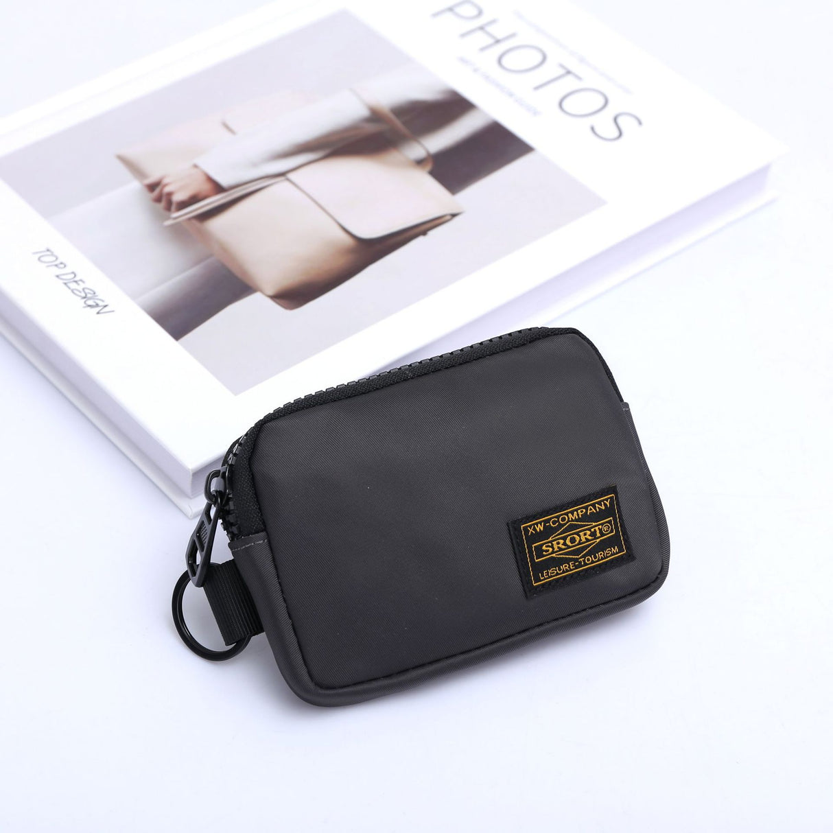Small Nylon Coin Purse Zip Wallet Waterproof Mini Pouch Key Card Holder Lightweight EDC Organizer Grey (12x9cm)