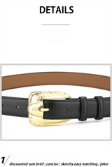 Womens Genuine Leather Belt Retro Gold Buckle Waist Belt for Jeans Dress Coat Fashion Split Cowhide Strap Coffee 105cm - Side View