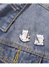 4 PCS Funny White Cat with Knife Enamel Pins Set Cute Cartoon Lapel Badge Brooch for Backpacks Denim Jackets Sassy Aesthetic Gift - Side View