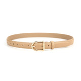 Women's Genuine Leather Thin Belt 2.3cm Width Minimalist Gold D-Shaped Buckle Casual Waist Strap for Jeans Dresses Khaki 105cm