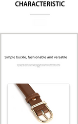 Women's Genuine Leather Thin Belt 2.3cm Width Minimalist Gold D-Shaped Buckle Casual Waist Strap for Jeans Dresses Khaki 105cm - Front View