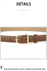 Women's Genuine Leather Thin Belt 2.3cm Width Minimalist Gold D-Shaped Buckle Casual Waist Strap for Jeans Dresses Khaki 105cm - Side View