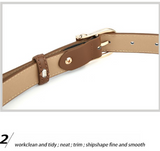 Women's Genuine Leather Thin Belt 2.3cm Width Minimalist Gold D-Shaped Buckle Casual Waist Strap for Jeans Dresses Khaki 105cm - Top-Down View