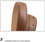 Women's Genuine Leather Thin Belt 2.3cm Width Minimalist Gold D-Shaped Buckle Casual Waist Strap for Jeans Dresses Khaki 105cm - 45-Degree Angle