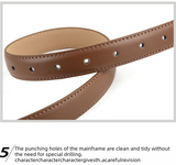 Women's Genuine Leather Thin Belt 2.3cm Width Minimalist Gold D-Shaped Buckle Casual Waist Strap for Jeans Dresses Khaki 105cm - Close-Up Angle