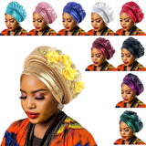 Women's Luxury Purple Turban Hat with Beaded Floral Embellishments Pre-Tied African Style Headwrap for Weddings Parties & Special Occasions - Side View