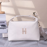 Women's Minimalist Canvas Crossbody Bag with Wide Beige Webbing Strap Casual Shoulder Handbag Large Capacity for Daily Use - Cream White