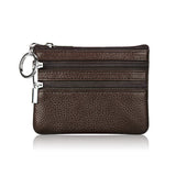 Genuine Leather Coin Purse Mini Wallet with Triple Zipper Pockets Key Ring Holder Pouch for Cash & Cards - Coffee