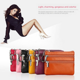 Genuine Leather Coin Purse Mini Wallet with Triple Zipper Pockets Key Ring Holder Pouch for Cash & Cards - Pink