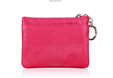 Genuine Leather Coin Purse Mini Wallet with Triple Zipper Pockets Key Ring Holder Pouch for Cash & Cards - Pink - Side View