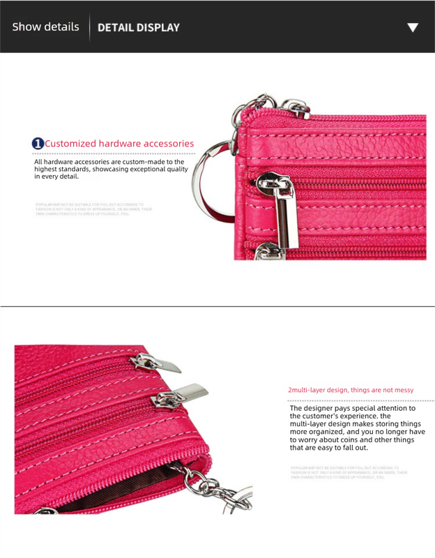 Genuine Leather Coin Purse Mini Wallet with Triple Zipper Pockets Key Ring Holder Pouch for Cash & Cards - Pink