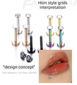2 PCS Internally Threaded Labret Studs - 16G 8mm Stainless Steel Flat Back with 3mm CZ Crystal - Rainbow Tone Body Piercing for Lip Tragus Helix - Front View