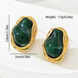 A Pair of Vintage Baroque Statement Earrings - Chunky Gold Tone Irregular Studs with Purple Faux Stone - Stainless Steel Pin Fashion Jewellery for Women - Side View
