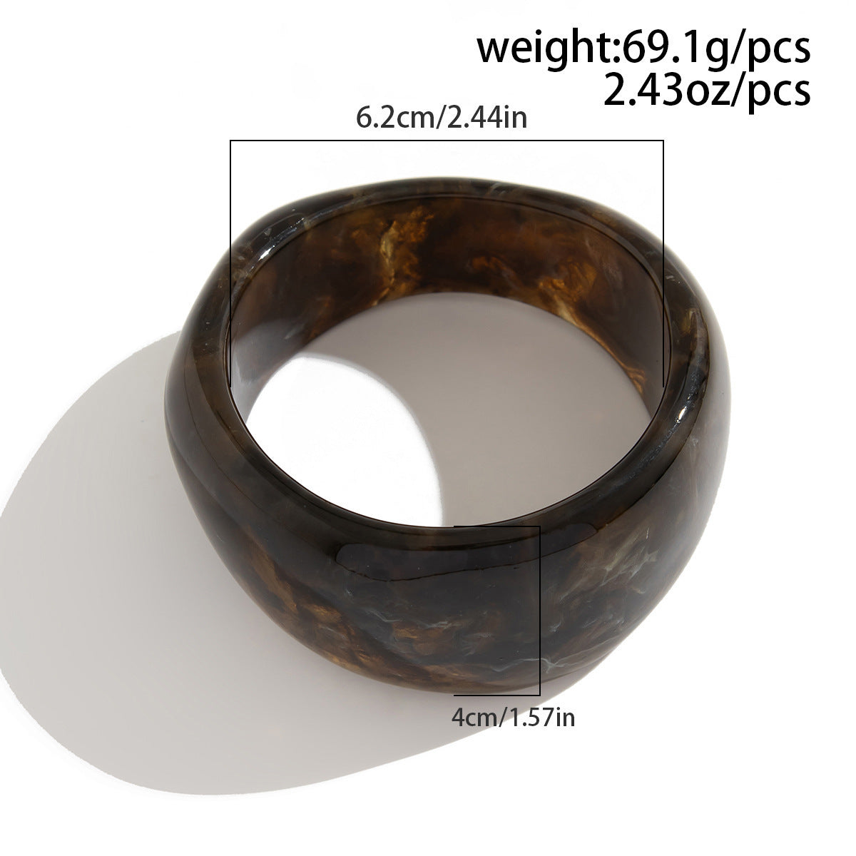 Chunky Resin Bangle Bracelet - Irregular Geometric Square Cuff - Dark Brown Tortoiseshell Tone Wide Wristwear for Women